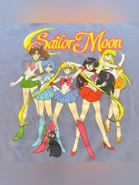 Sailor Moon Sweatshirt Womens S Blue Sailor Scouts Anime Graphic Crewneck Luna